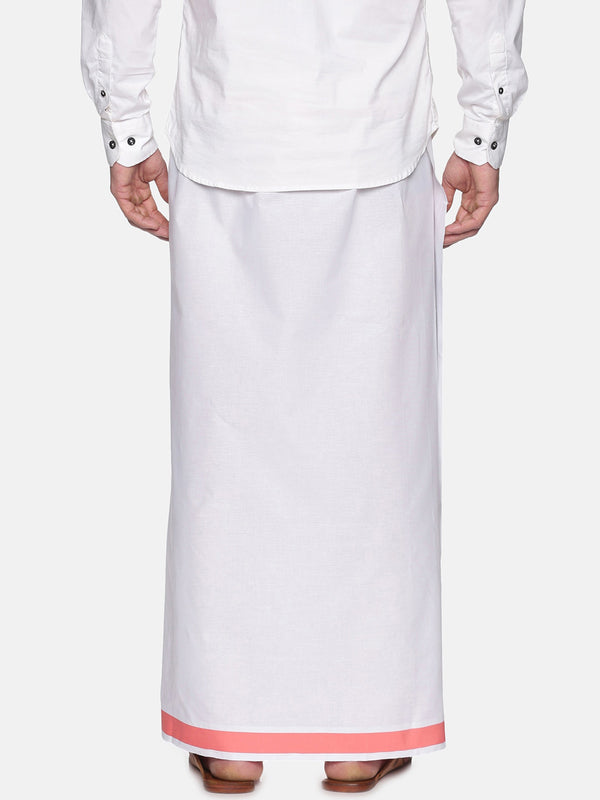 Sethukrishna Men White & Pink Solid Cotton Dhoti - Distacart