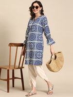Thumbnail for Sangria Ethnic Motifs Printed Puff Sleeves Kurta with Dhoti Pants - Distacart