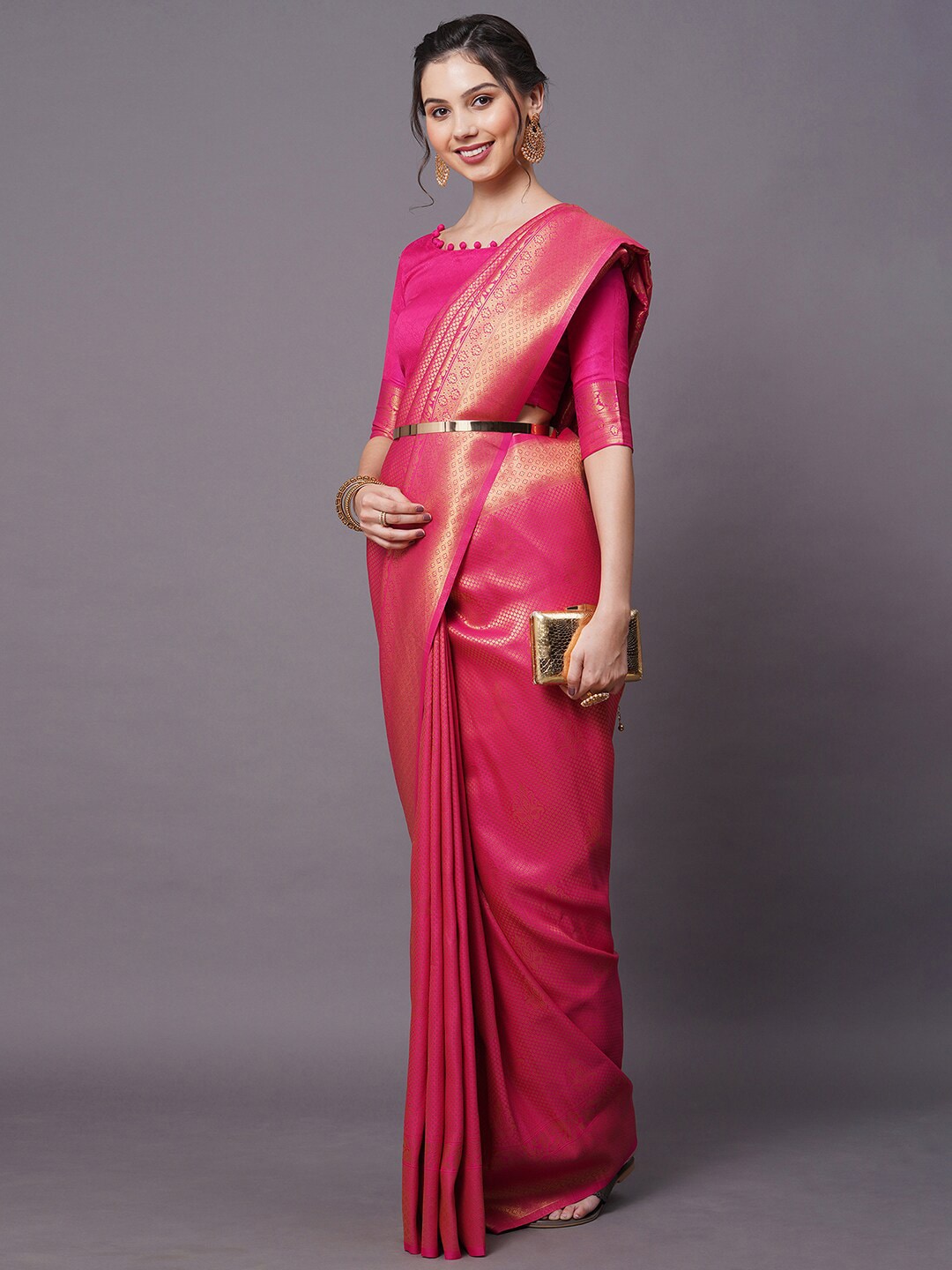 Mitera Women Pink Woven Design Silk Blend Saree - Distacart