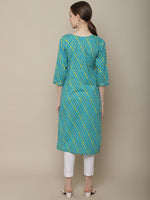Thumbnail for Sangria Women Blue & Yellow Leheriya Dyed Thread Work Kurta - Distacart