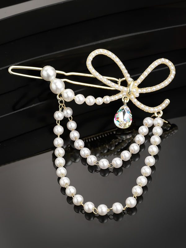 Panash Women Gold-Toned Embellished Chain Drop Hair Pin - Distacart