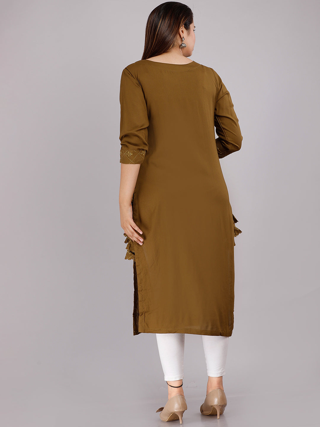 Kalini Women Olive Green Ethnic Motifs Thread Work Kurta - Distacart