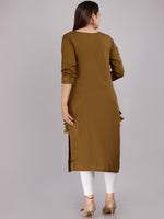 Thumbnail for Kalini Women Olive Green Ethnic Motifs Thread Work Kurta - Distacart