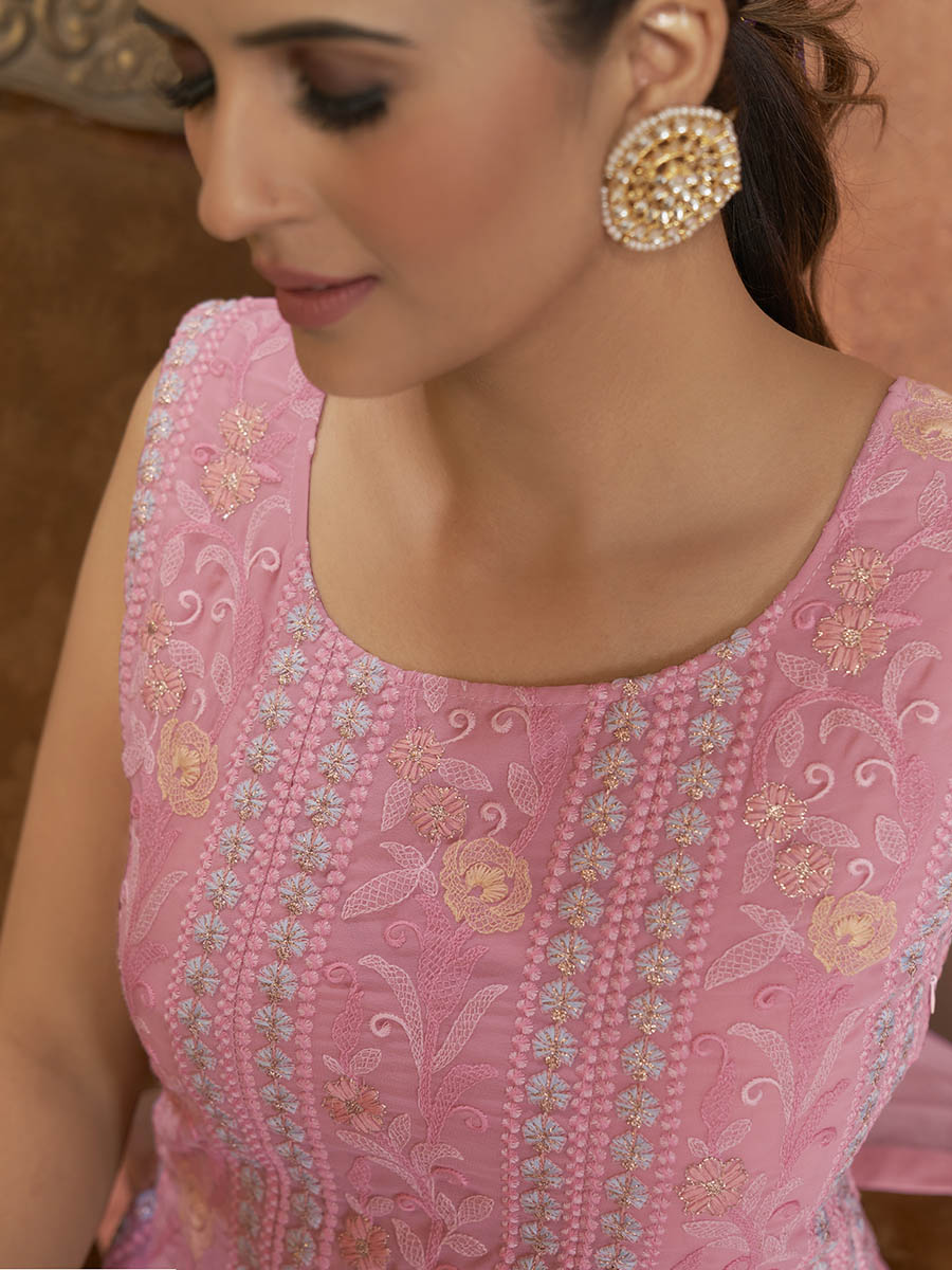 Myra Pink Georgette Embroidered Designer Suit - Distacart