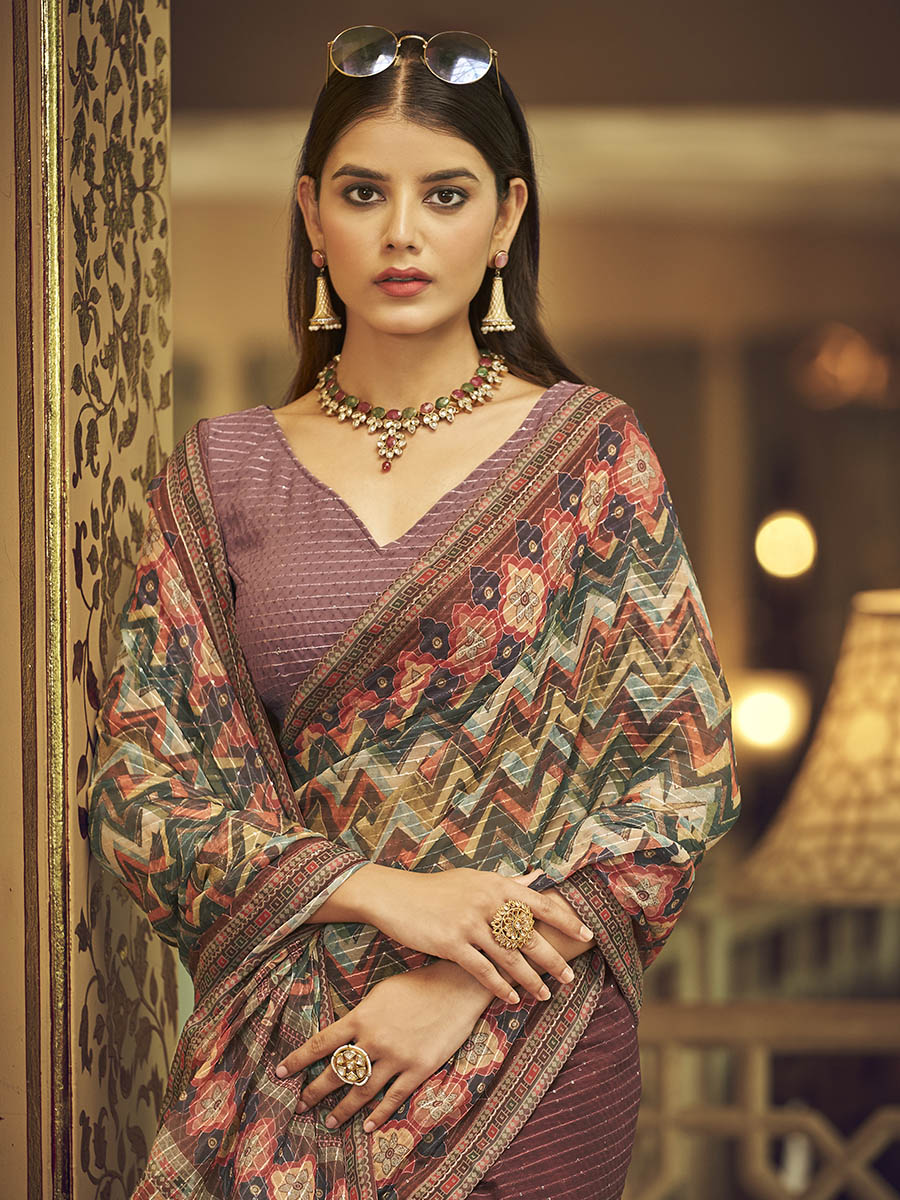 Myra Multicolour Gorgette Designer Saree - Distacart
