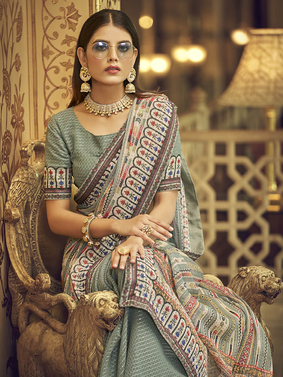 Myra Multicolour Gorgette Designer Saree - Distacart