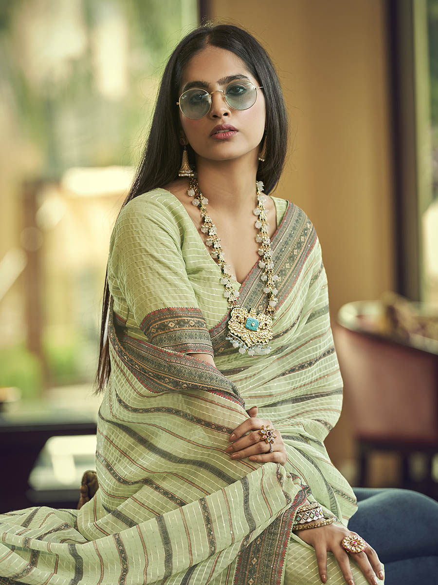 Myra Multicolour Gorgette Designer Saree - Distacart