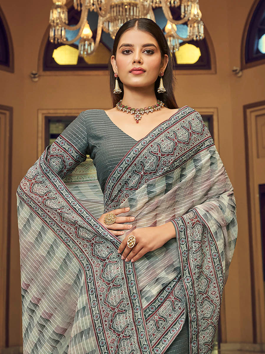 Myra Multicolour Gorgette Designer Saree - Distacart