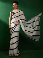 Thumbnail for Sangria Striped Woven Design Beads and Stones Saree - Distacart
