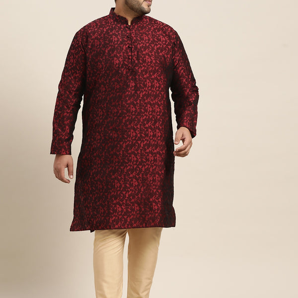 Sojanya Plus Men Plus Size Red & Black Woven Design Straight Kurta - Distacart