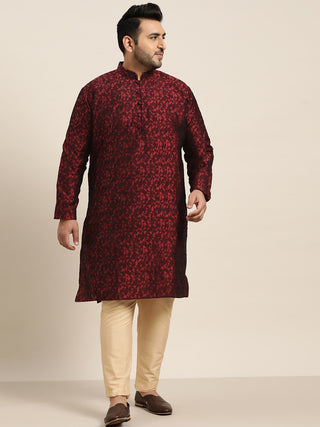 Sojanya Plus Men Plus Size Red & Black Woven Design Straight Kurta - Distacart