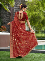 Thumbnail for Mitera Red & Gold-Toned Ethnic Motifs Printed Pure Georgette Saree - Distacart
