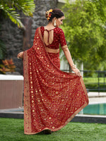 Thumbnail for Mitera Red & Gold-Toned Ethnic Motifs Printed Pure Georgette Saree - Distacart
