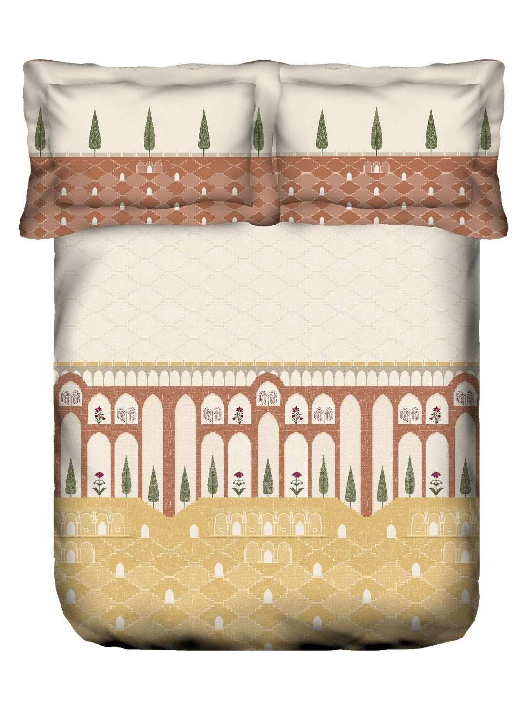 MYTRIDENT Road To Jaipur Brown Cotton 210 TC King Bedsheet & 2 Pillow Covers - Distacart