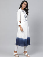 Thumbnail for Biba Women White & Navy Blue Yoke Design Dyed A-Line Kurta - Distacart