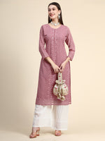Thumbnail for Kalini Round Neck Paisley Embroidered Chikankari Georgette Kurta - Distacart