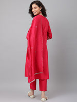 Thumbnail for Khushal K Notched Neck Gotta Patti Mirror Work Straight Kurta with Palazzos & Dupatta - Distacart
