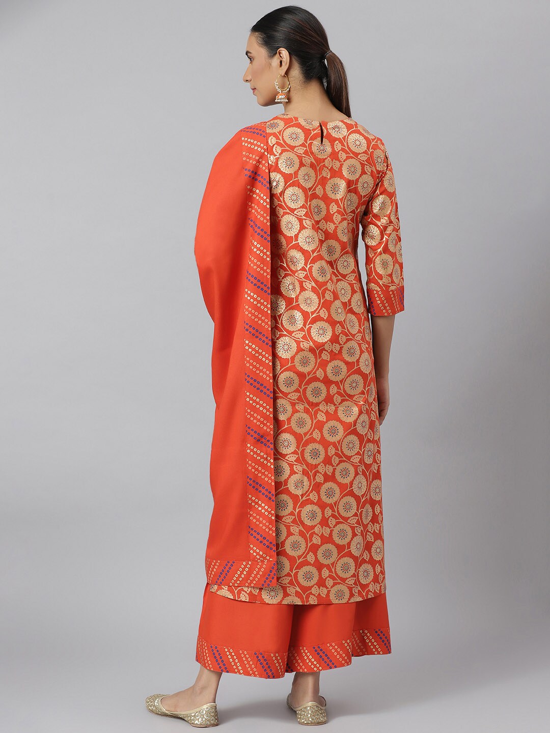 Khushal K Women Red & Cream-Coloured Printed Kurta with Palazzos & Dupatta - Distacart