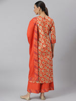 Thumbnail for Khushal K Women Red & Cream-Coloured Printed Kurta with Palazzos & Dupatta - Distacart