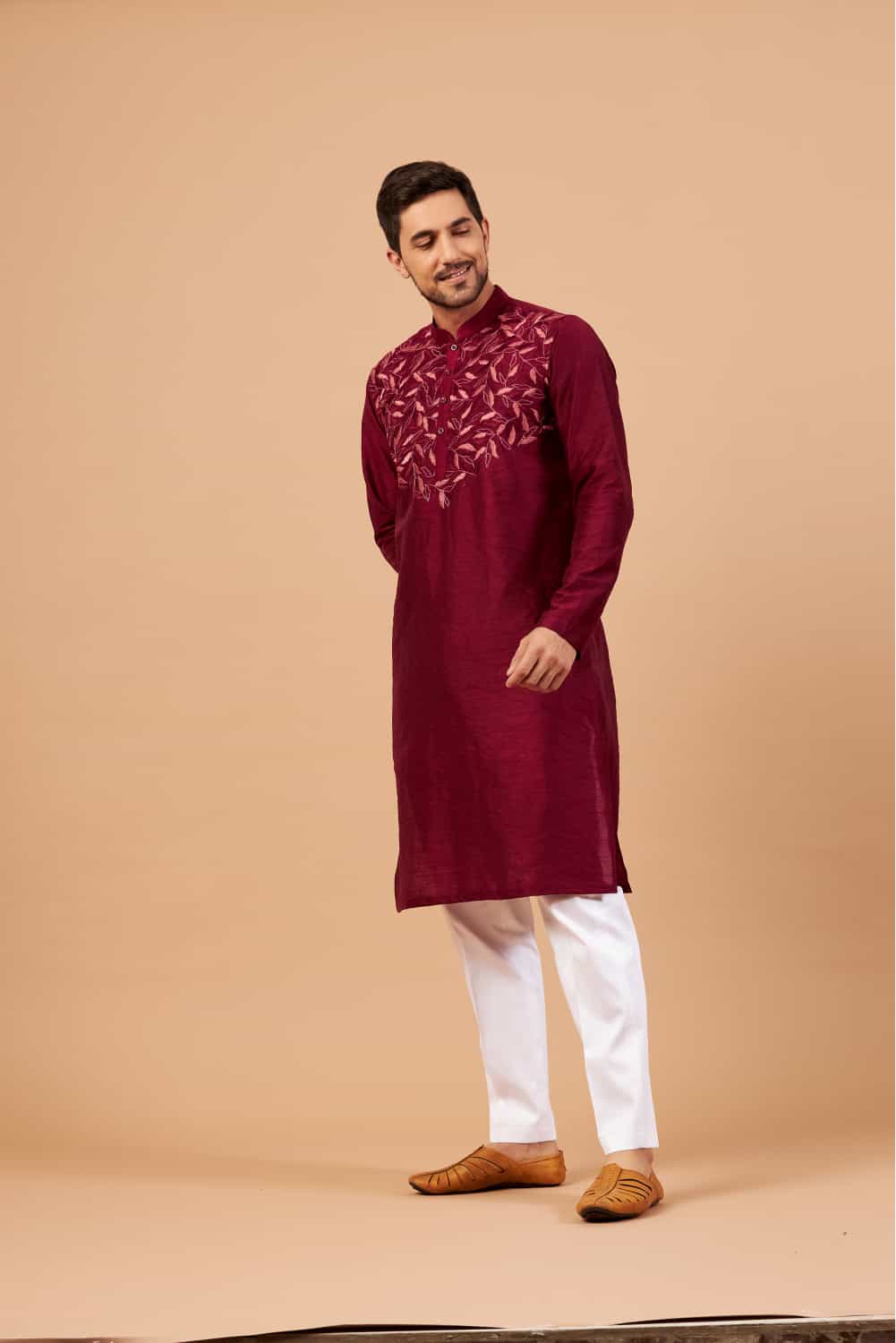 Leafy Designer Men's kurta by Hilo Designs - Distacart