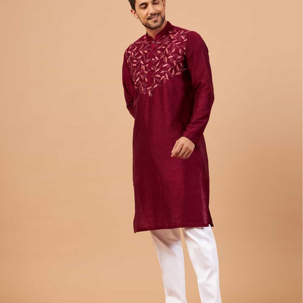 Leafy Designer Men's kurta by Hilo Designs - Distacart