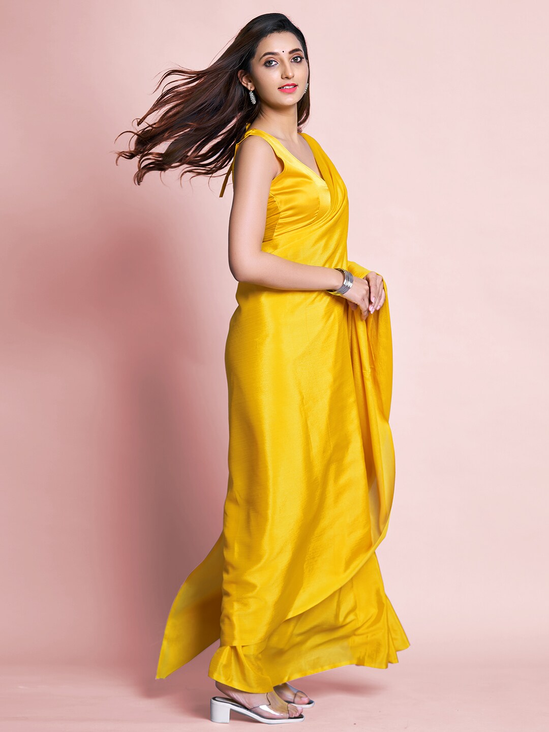 Mitera Yellow Pure Chiffon Saree - Distacart