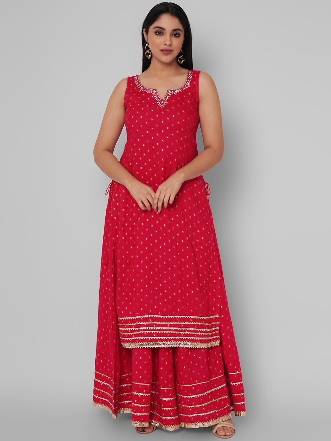 Kalini Women Pink Ethnic Motifs Printed Layered Gotta Patti Kurta with Skirt - Distacart