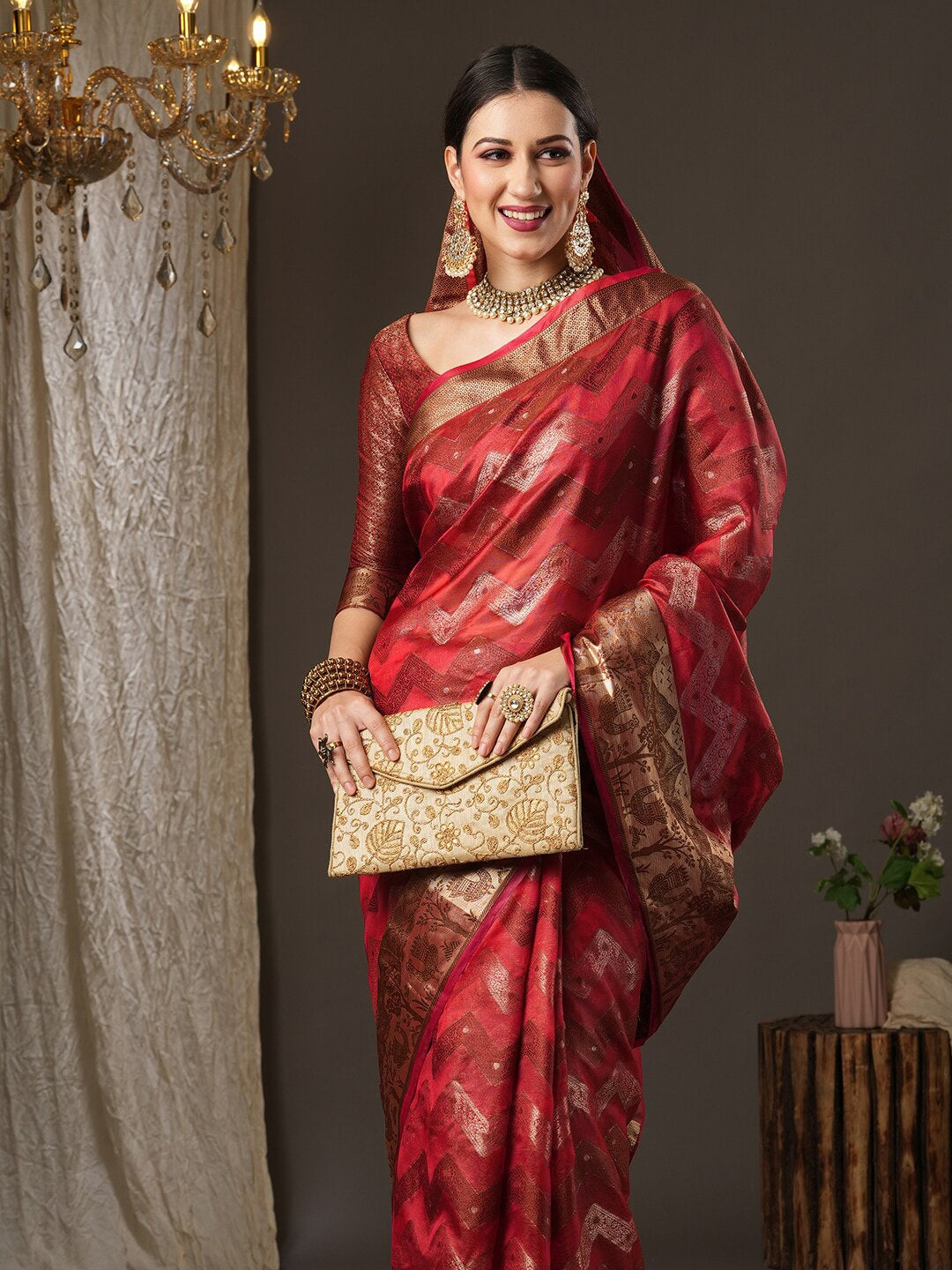 Saree Mall Pink & Gold-Toned Woven Design Zari Silk Blend Bagru Sarees - Distacart