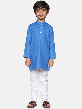 Sethukrishna Boys Blue & White Pure Cotton Kurta with Churidar - Distacart