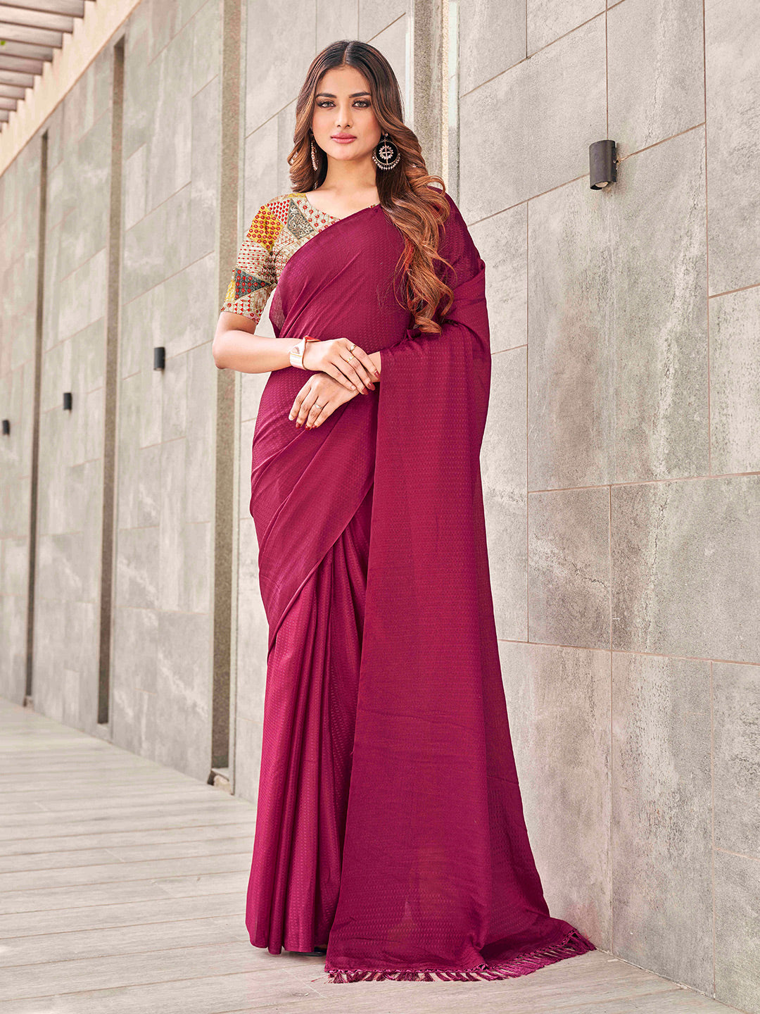 Tikhi Imli Woven Design Tasselled Satin Jacquard Ready to Wear Saree - Distacart