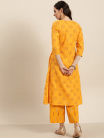 Thumbnail for Sangria Women Mustard Yellow & Red Pure Cotton Printed Kurta with Palazzos - Distacart