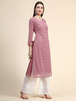 Thumbnail for Kalini Round Neck Paisley Embroidered Chikankari Georgette Kurta - Distacart