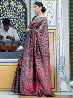 Thumbnail for Mitera Black & Pink Floral Silk Blend Saree - Distacart