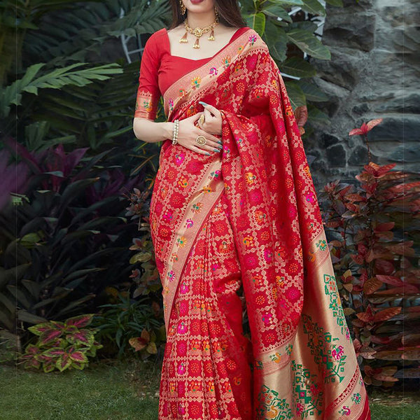 Kalini Red Silk Blend Designer Banarasi Saree - Distacart