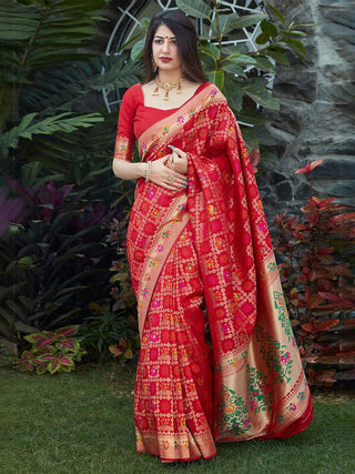 Kalini Red Silk Blend Designer Banarasi Saree - Distacart