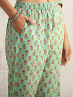 Thumbnail for Sangria Floral Printed Gotta Patti Pure Cotton Kurta With Trouser & Dupatta - Distacart