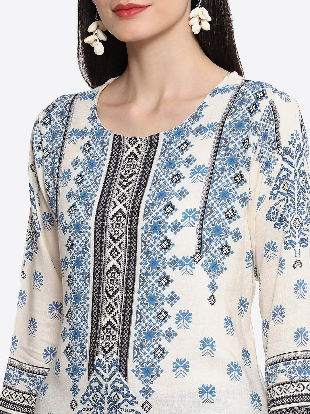 Biba Ethnic Motifs Printed Thread Work Kurta - Distacart