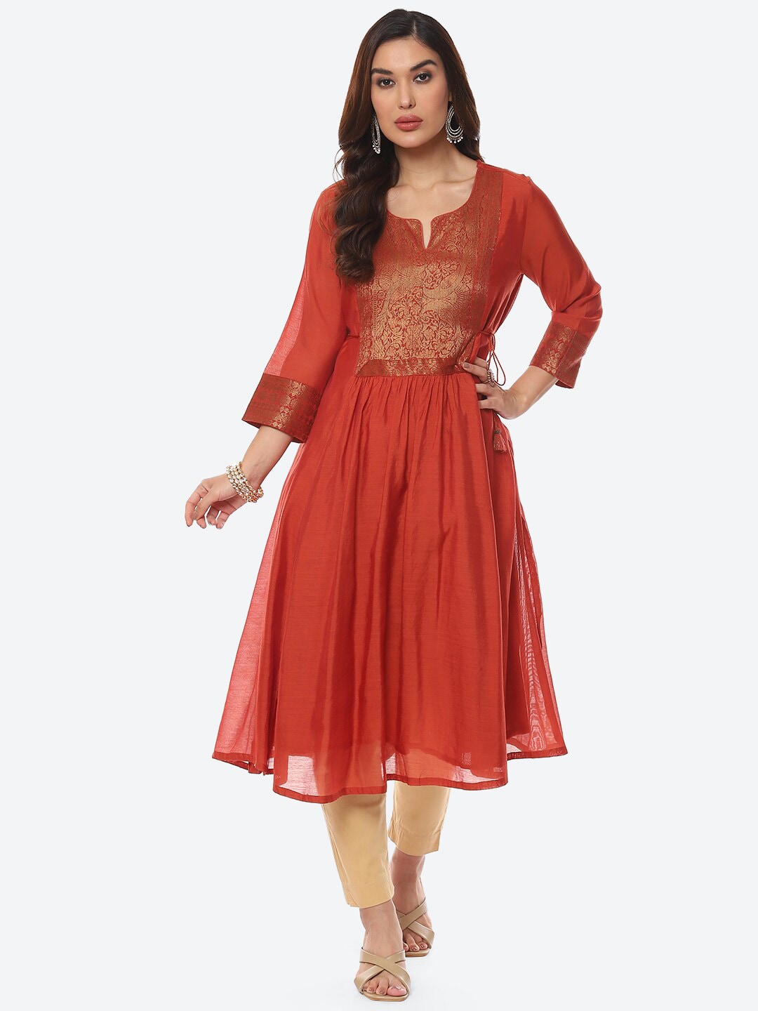 Biba Women Orange Solid Yoke Design Anarkali Kurta - Distacart