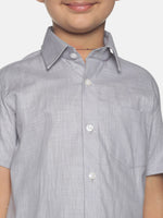 Thumbnail for Sethukrishna Boys Grey & White Solid Shirt and Veshti Set - Distacart