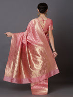 Thumbnail for Mitera Pink & Gold-Toned Silk Blend Woven Design Kanjeevaram Saree - Distacart