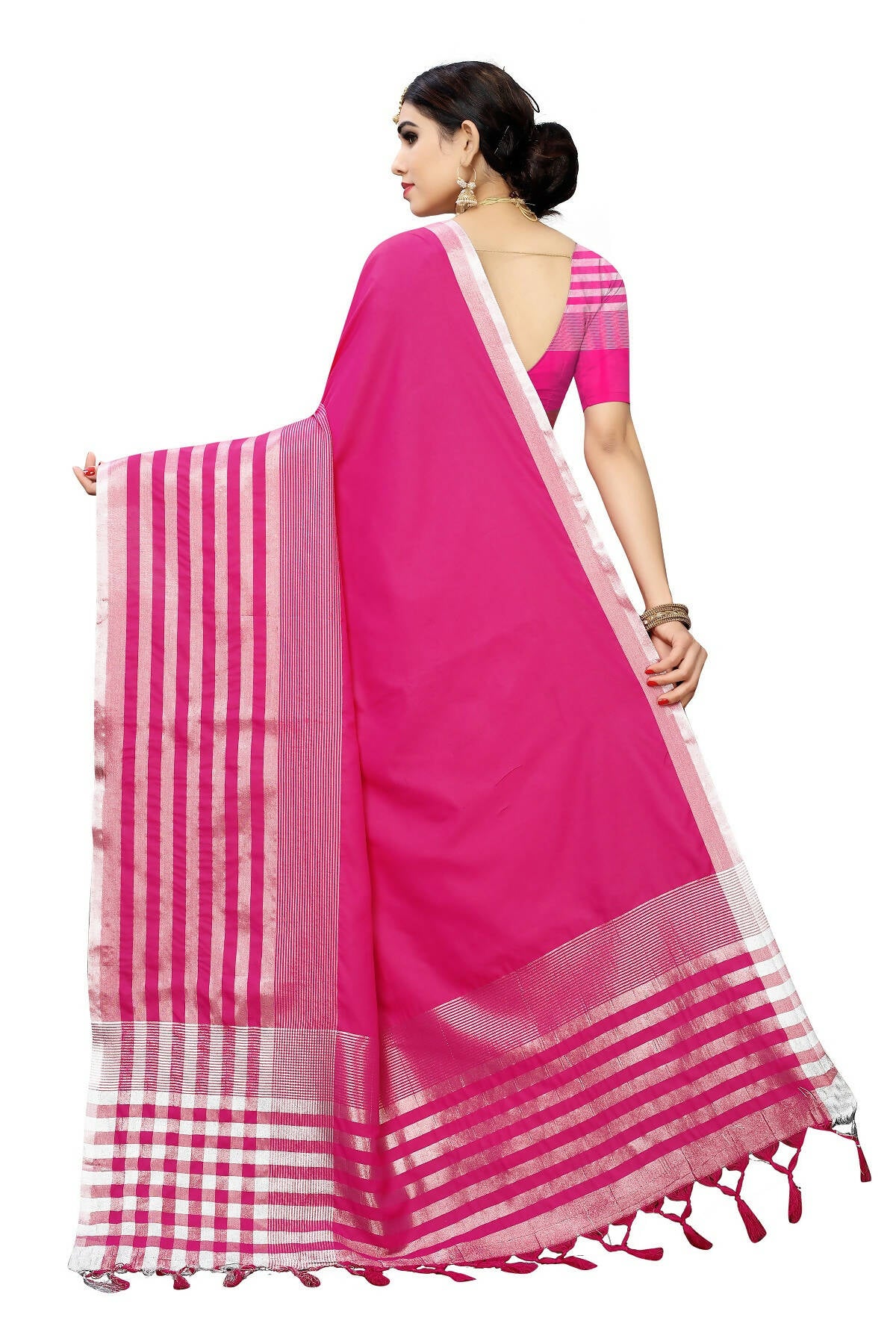 Vamika Pink Cotton Silk Weaving Saree (Twitter Pink) - Distacart