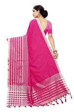 Thumbnail for Vamika Pink Cotton Silk Weaving Saree (Twitter Pink) - Distacart