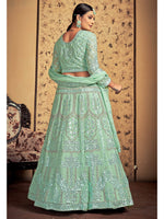 Thumbnail for Myra Pista Georgette Heavy Embroidered Designer Lehenga - Distacart