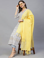 Thumbnail for Kalini Floral Printed Regular Kurta With Trousers & Dupatta - Distacart