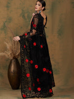Thumbnail for Sangria Black Floral Embroidered Saree - Distacart