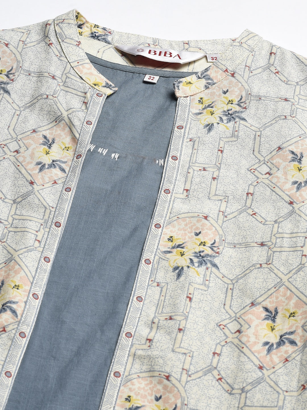 Biba Women Blue & Yellow Solid Kurta with Ethnic Jacket - Distacart