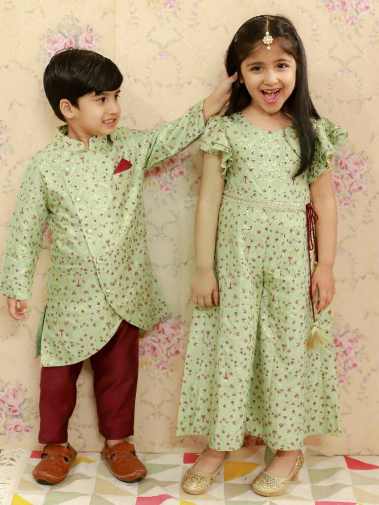 Lil Drama Boys Ethnic Kurta Pyjama - Green - Distacart