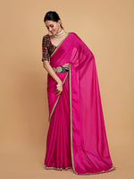 Thumbnail for Sangria Pink & Beige Embellished Border Zari Silk Blend Saree - Distacart