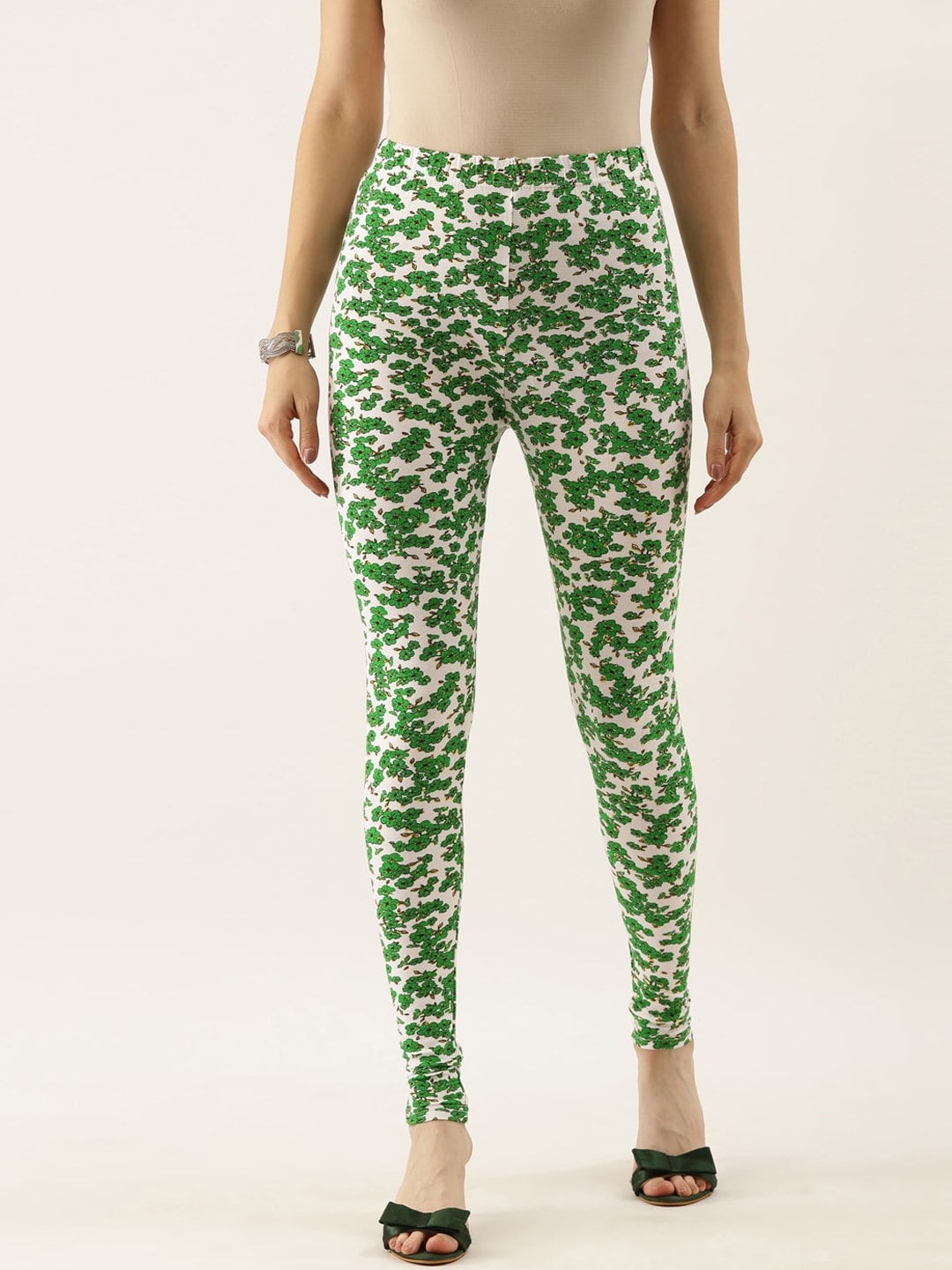 Souchii White & Green Printed Ankle-Length Leggings - Distacart