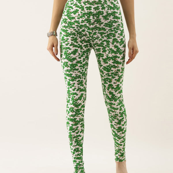 Souchii White & Green Printed Ankle-Length Leggings - Distacart